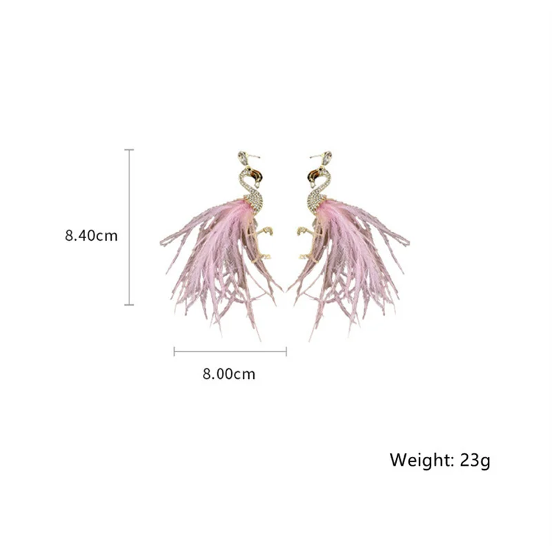 FYUAN Gold Color Bird Drop Earrings for Women Korean Style Pink Feather Rhinestone Dangle Earrings Fashion Jewelry Accessories