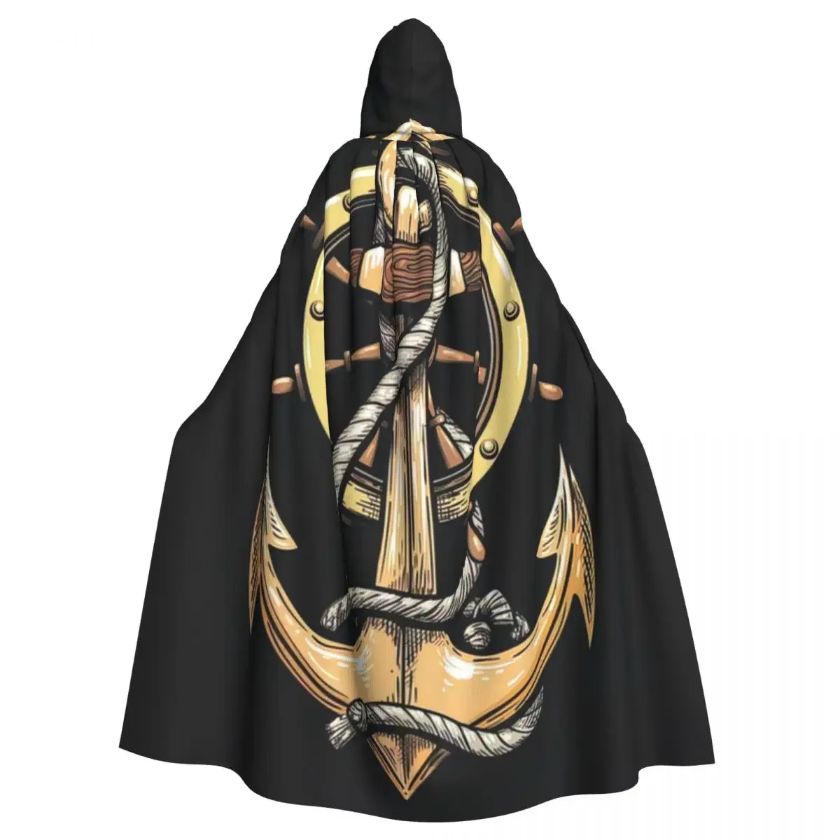 Anchor In Ropes And Ship Wheel Hooded Cloak Halloween Party Cosplay Woman Men Adult Long Witchcraft Robe Hood