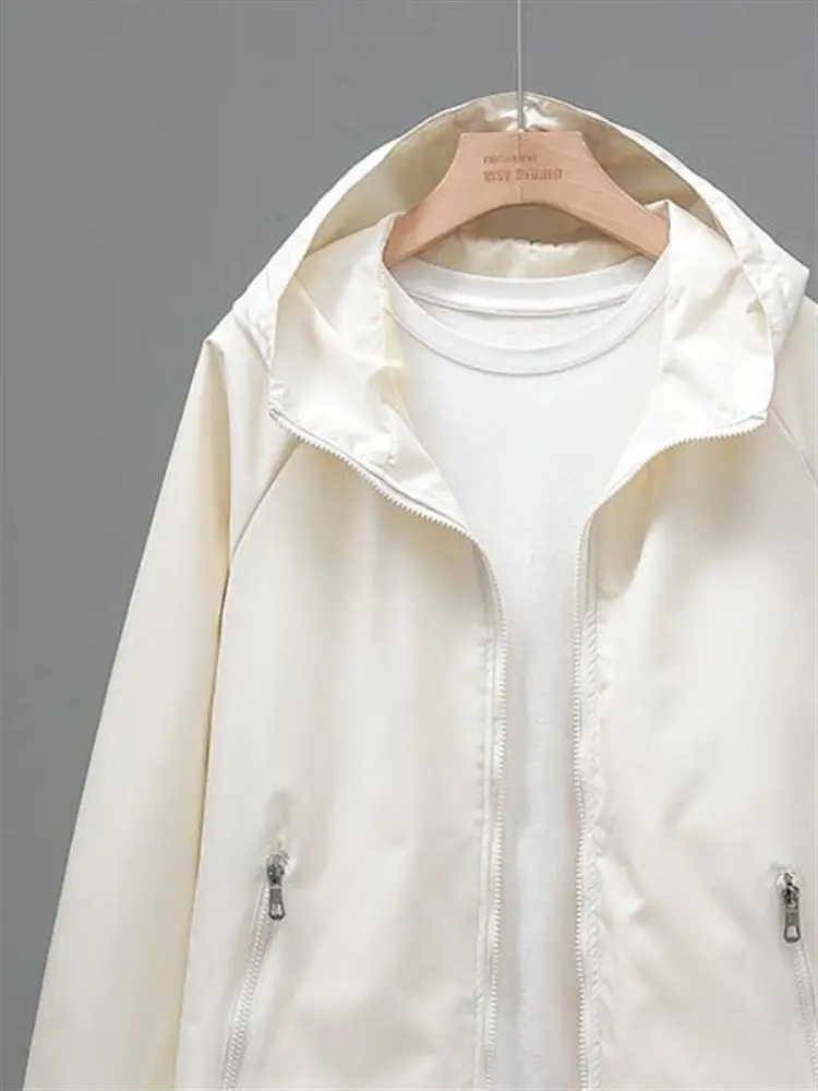 

Женская демисезонная ветрозащитная куртка свободного кроя больших размеров с капюшоном, дышащая, универсальная, стильная, короткая ветровка