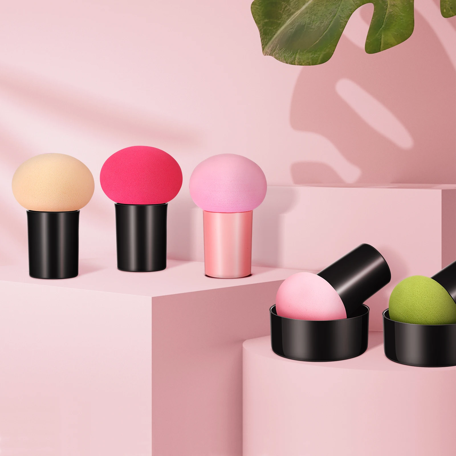 5 قطعة إسفنجة مكياج جافة ورطبة، أداة توزيع كريم الأساس لرأس الفطر لكريم أحمر الخدود، مجموعة إسفنجة وجه محمولة للسفر #1