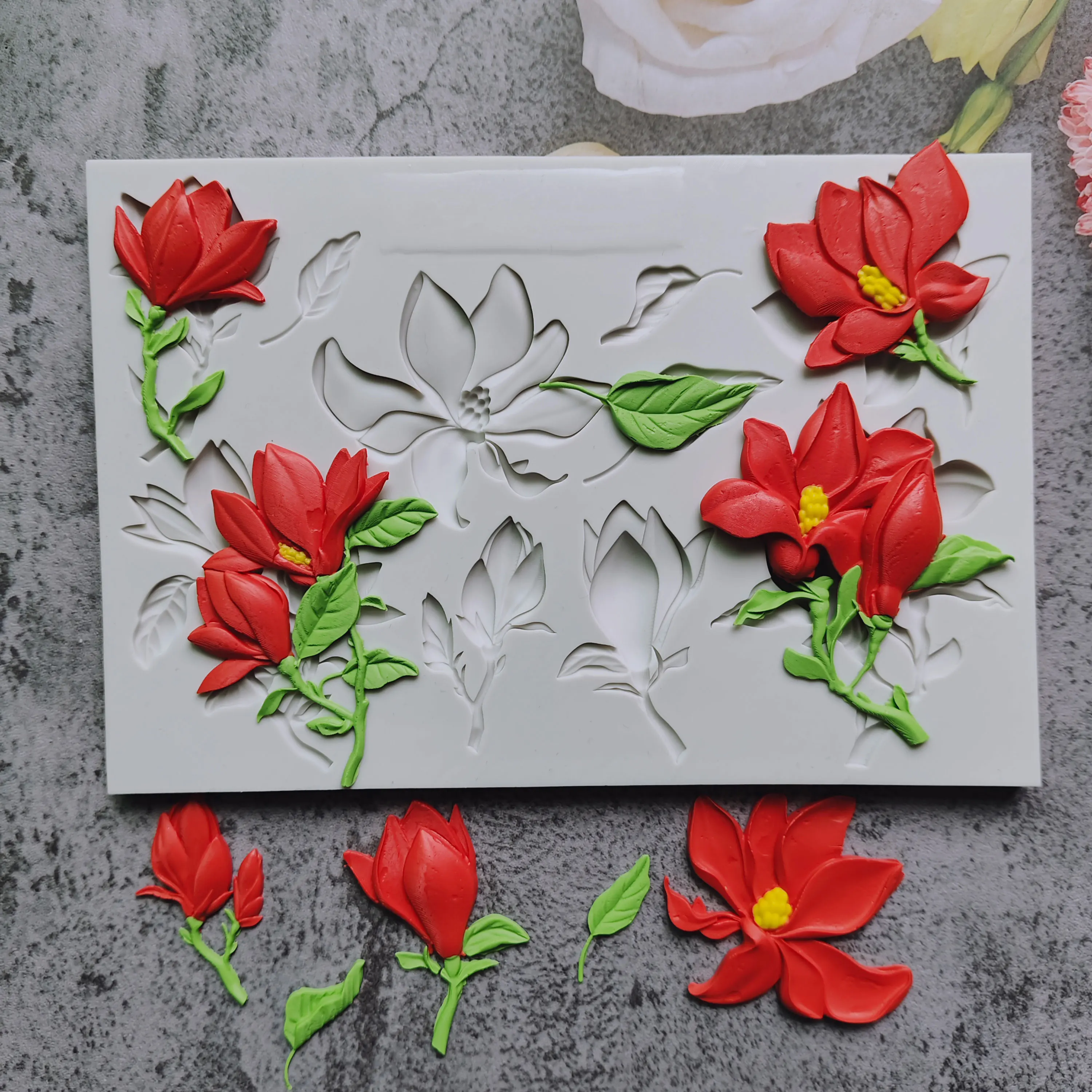 Magnolia Grace - Flowers Silicone Mould Fondant Cake Tool Gumpaste Mould, Sugarcraft, Chocolate Forms,Kitchen Accessories