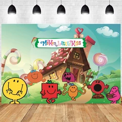 Mr Men and Little Miss Backdrop for Kids Birthday Party Decoration Banner Candy Bar Cute Doll Photography Background Studio Prop