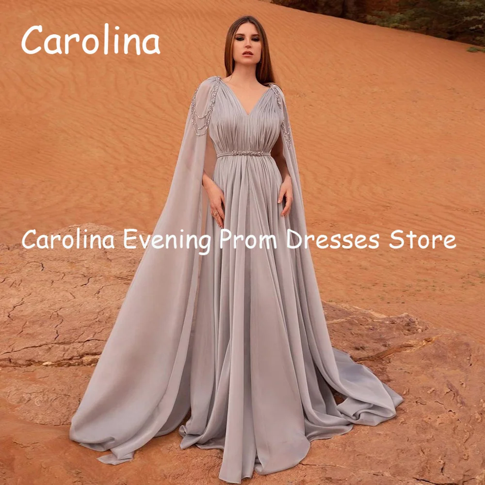 Carolina Chiffon A-line Ruffle V-neck Populer Prom Gown Floor-Length Evening Formal Elegant Party Dress for Women 2023