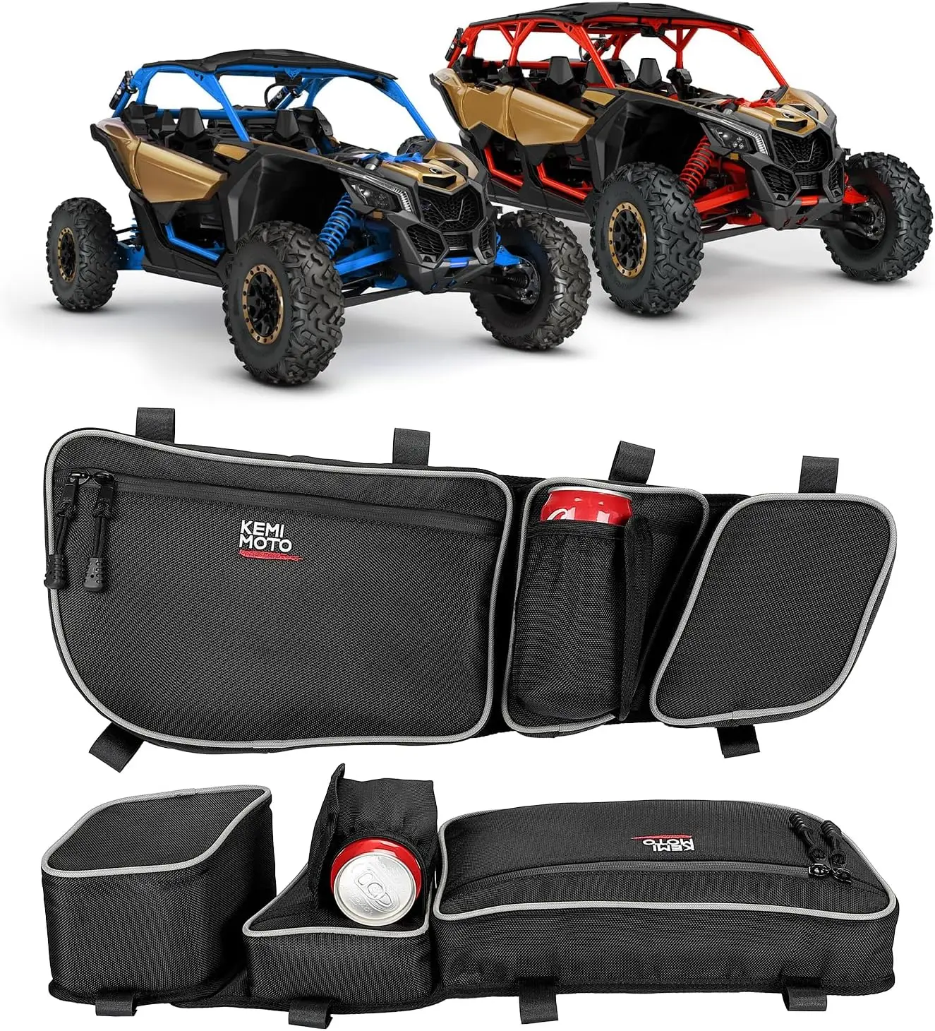 

Removable Knee Pad X3 Door Storage Bags with Cup Holder, Compatible with Can-Am Maverick X3 2017-2024 Models, Pack of 2