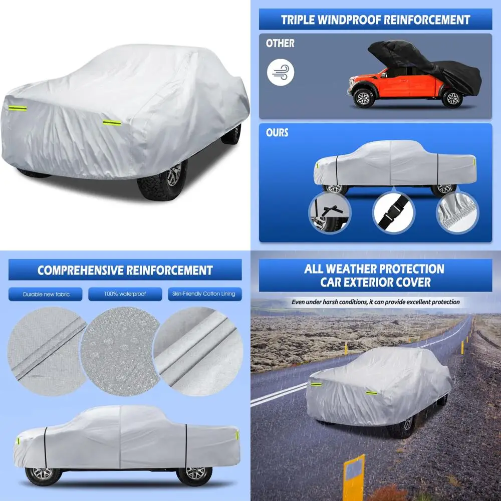 

Waterproof All-Weather Truck Cover for Various Models: Fits Ford F150, Chevrolet Silverado, GMC Sierra, Ram 1500, Tundra - 6 Lay