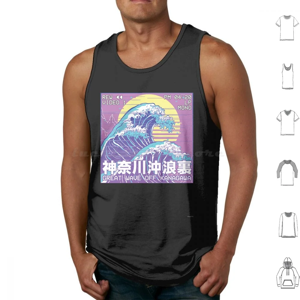 Vaporwave Aesthetic Great Wave Off Kanagawa Retro Glitch Gift Tank Tops Vest Sleeveless Japanese Vaporwave Vaporwave