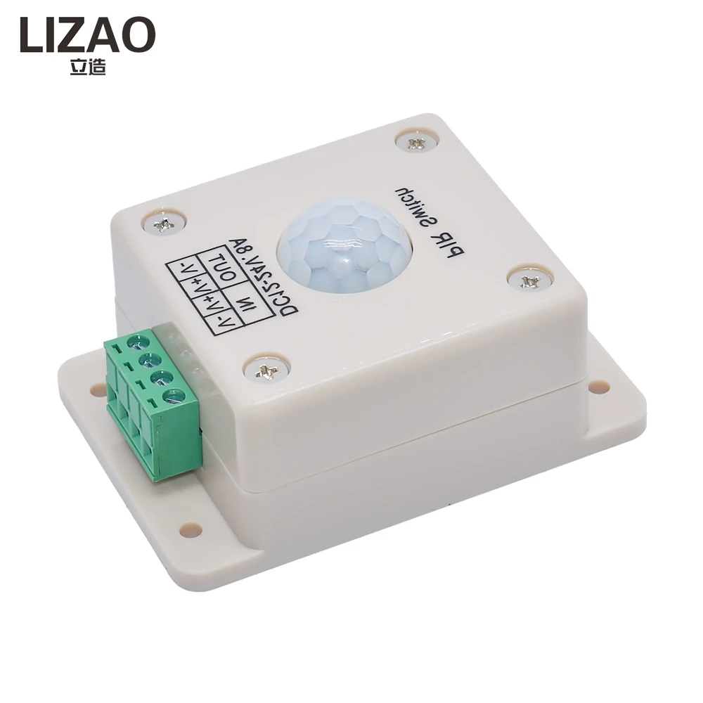 DC 12-24V 8A PIR Motion Sensor Switch, Infrared IR Human Body Detector with Photosensitive Control for LED Strips
