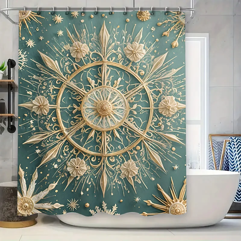 

Роскошная богемная золотистая бирюзовая занавеска для душа с цветочным дизайном, водонепроницаемый коврик для ванной, декор для коллекции аксессуаров для ванной комнаты (размер: