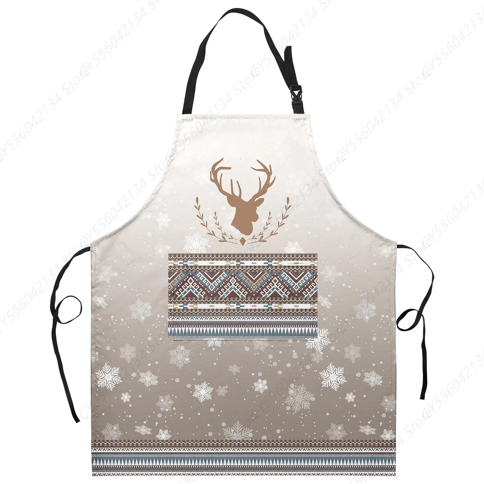 

Christmas Snowflake Kitchen Apron with Pockets & Adjustable Strap for Women Men Chef Waterproof Aprons for Coffee Shop Cooking
