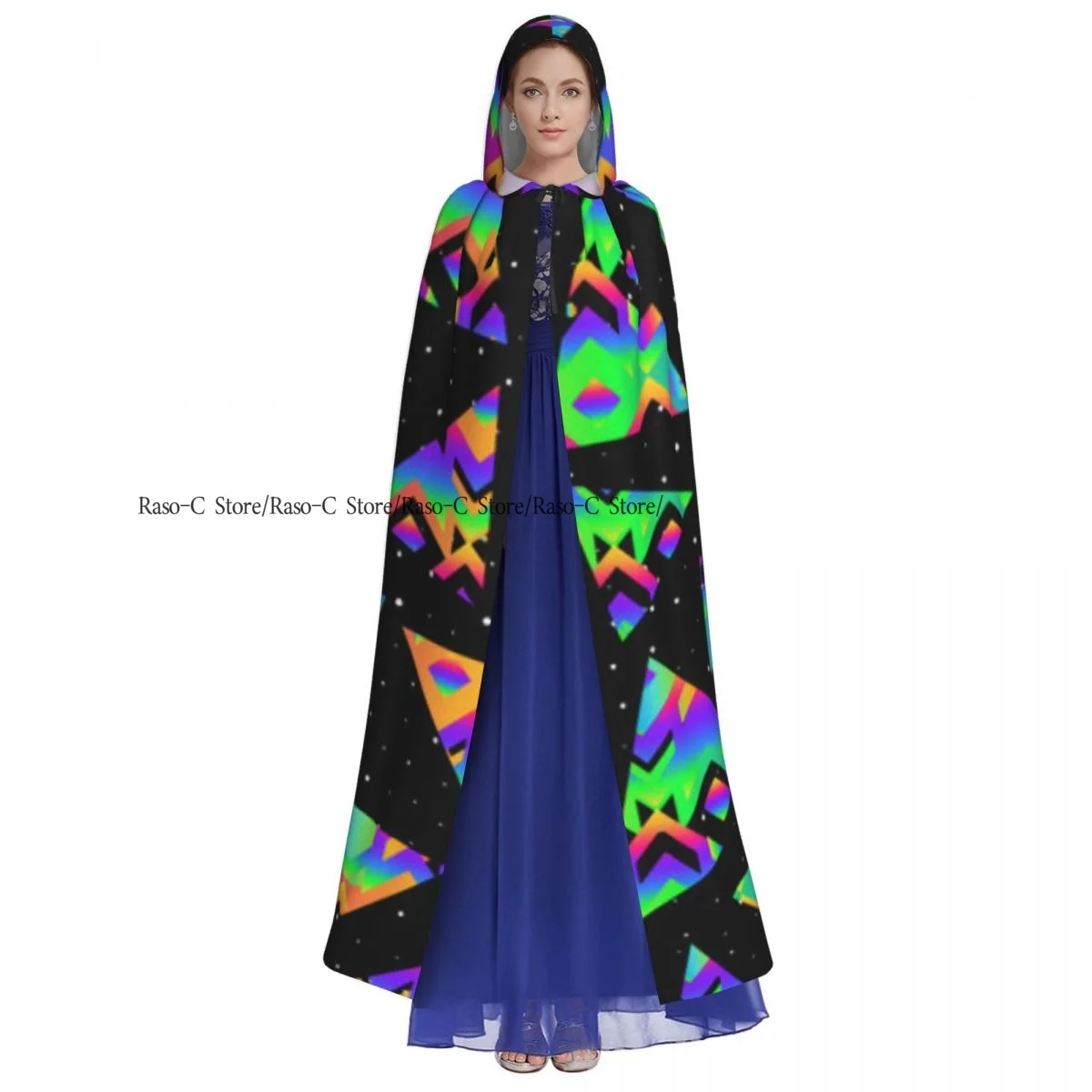 Unisex Adult Triangle Geometric Pattern Cloak with Hood Long Witch Costume Cosplay