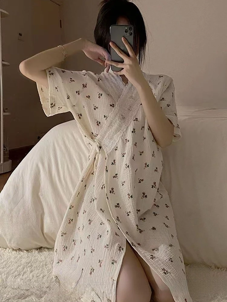 Robes Women Simple Cozy Lace Fashion Print Japan Style Casual Loose Summer Design Sleepwear Comfortable Homewear All-match Ins