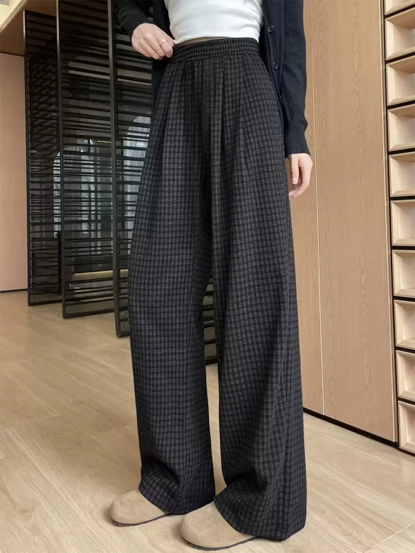

Черно-белые клетчатые свободные женские брюки прямого кроя с широкими штанинами, удобные, в стиле кэжуал, с высокой талией и эластичным поясом
