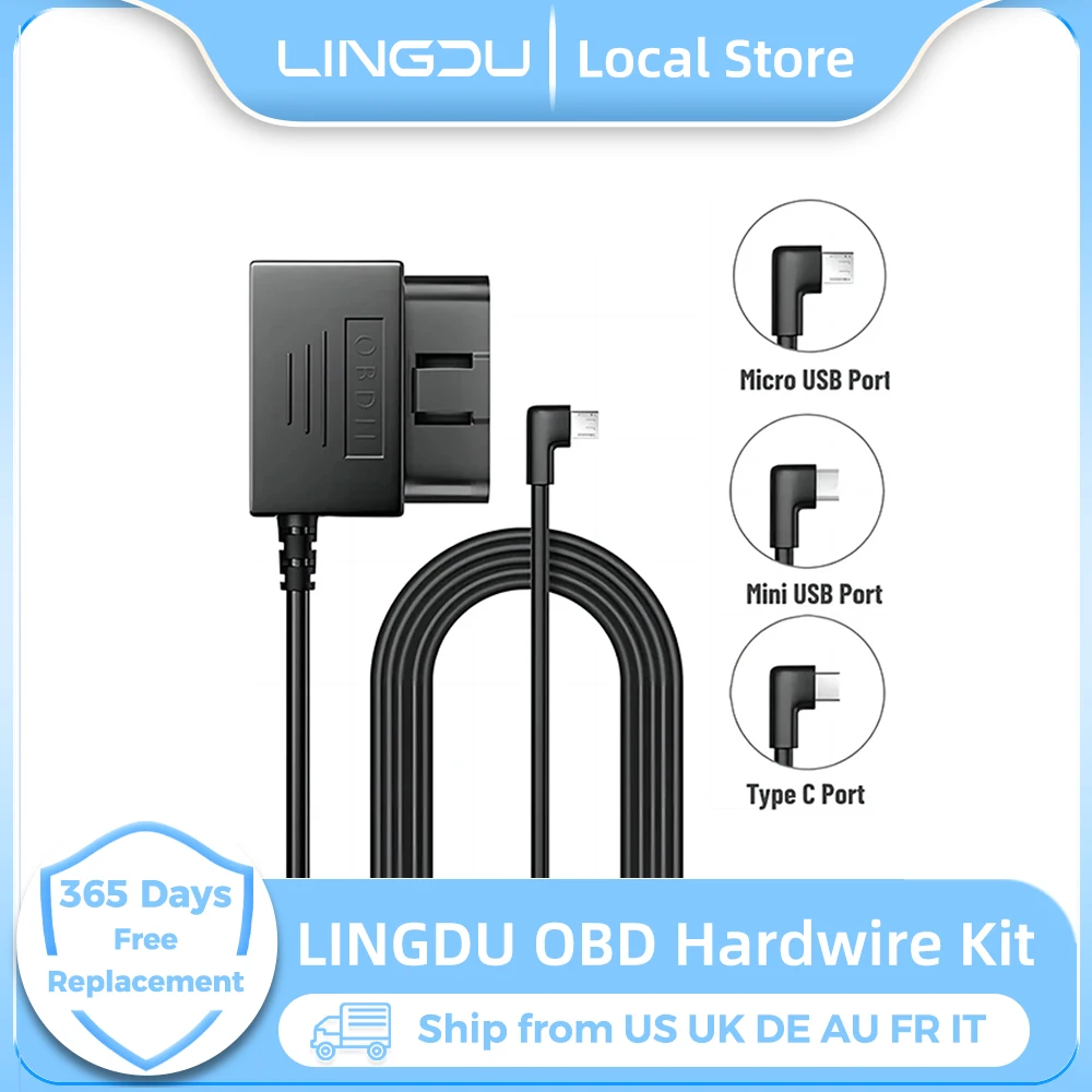 LINGDU Obd مجموعة الأسلاك الصلبة نوع C ميناء/منفذ USB صغير/منافذ USB صغير لـ LINGDU D500 LD06 سيارة داش كام كابل شاحن 24H شاشة ركن السيارة