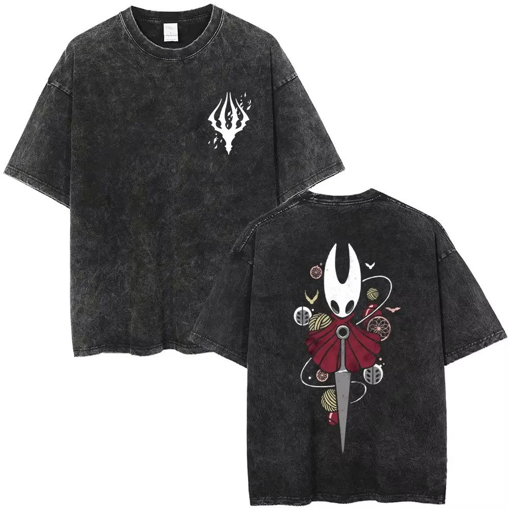 Y2k Hollow Knight‌ Game-related Washable and Aged Short-sleeved T-shirts Loose Retro and Trendy Brand Half-sleeved