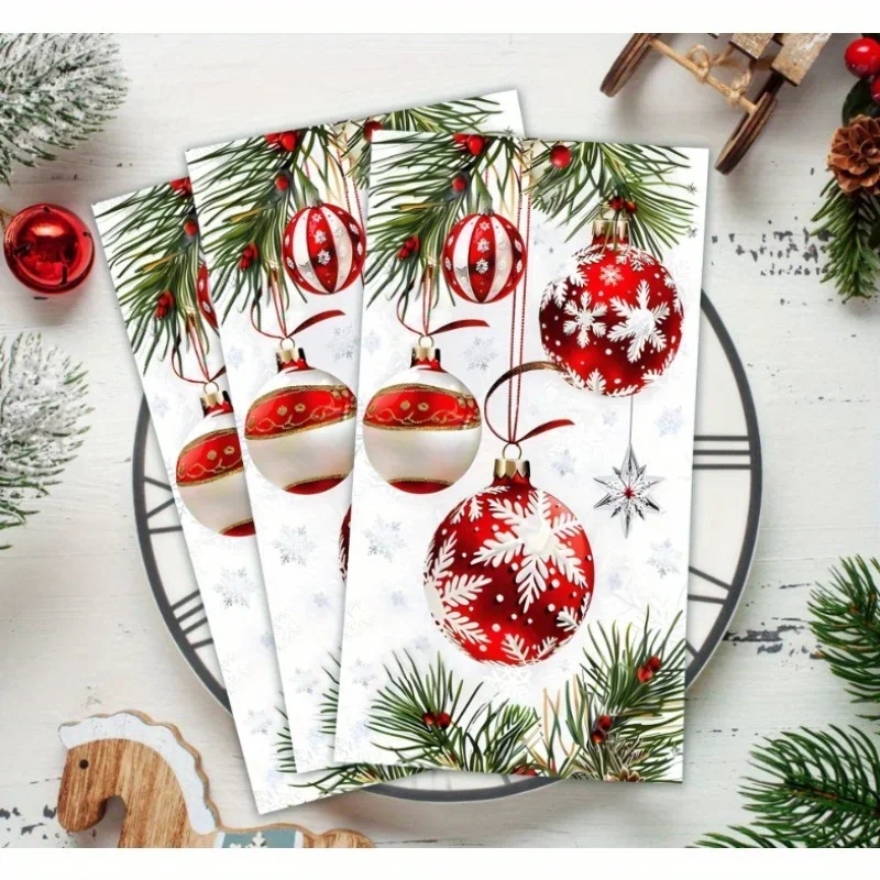 مناديل الضيوف المزخرفة الورقية للاستعمال مرة واحدة لعيد الميلاد من Horaldaily، كرات عيد الميلاد لحفلات الغداء والعشاء والمطبخ والحمام والحفلات