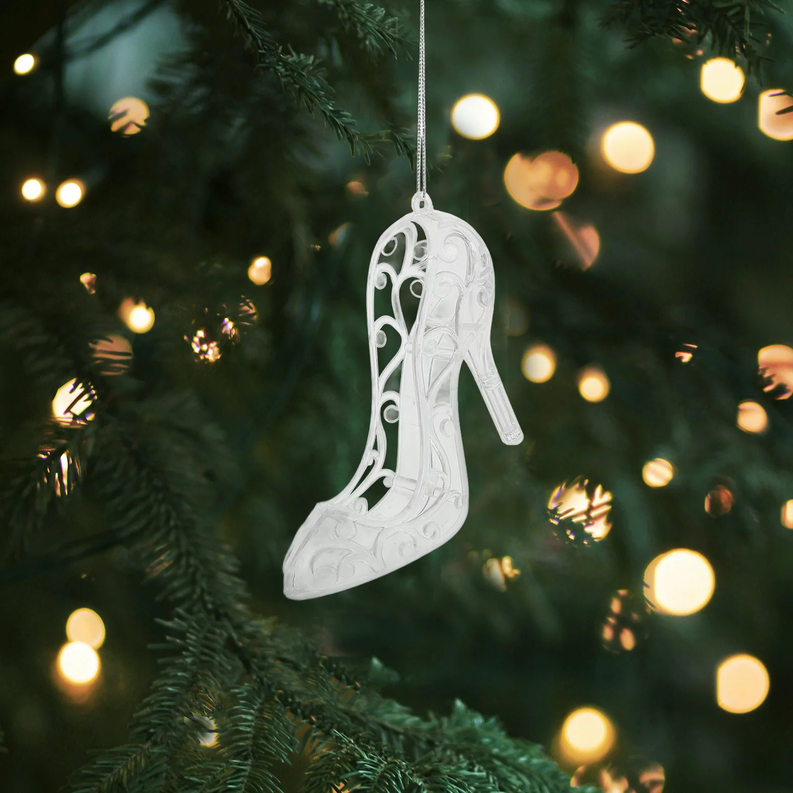 

2pcs High Heel Hanging Decor Transparent Acrylic Christmas Party Decoration Shatterproof Ornaments For Tree Wall Door Holiday