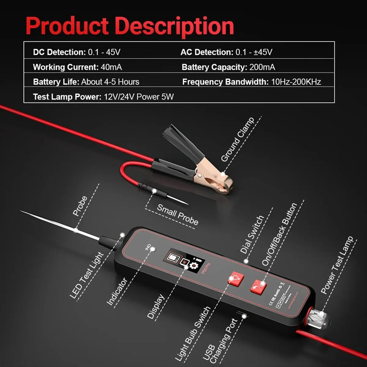 (DT37) P50pro Mini Oscilloscope Automotive Circuit Tester Multifunctional 0-45V Circuit System Electrical Detector Tools