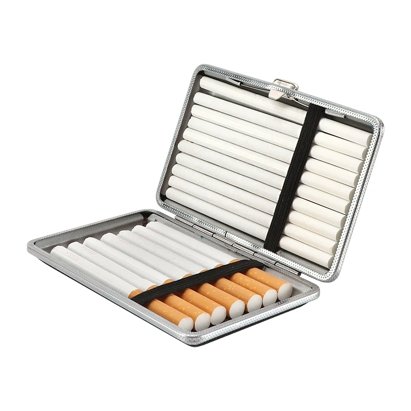 Randomly Pattern Double-open Leather Cigars Cigarettes Cases for 14 Sticks Long Cigarette Tobacco Pocket Boxes Best Gift Men