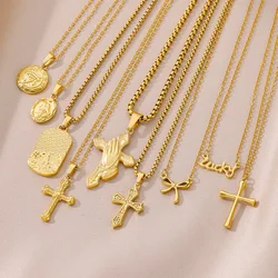 Gold Color Lucky Pendant Necklace For Women Stainless Steel Jewelry Aesthetic Accessorie Charm Choker Cross Goddess Necklaces