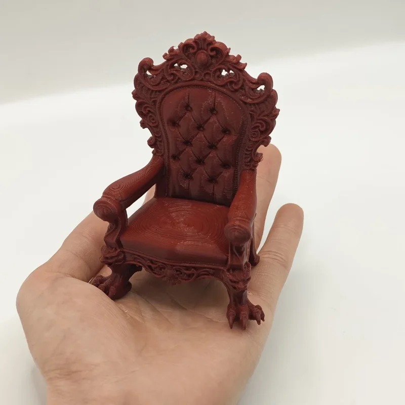 NEW 3D Printed Mini Gothic Throne Display Chair Vintage Embossed Carved Figure Throne Seat Claw Legs Imitation Cushion Back