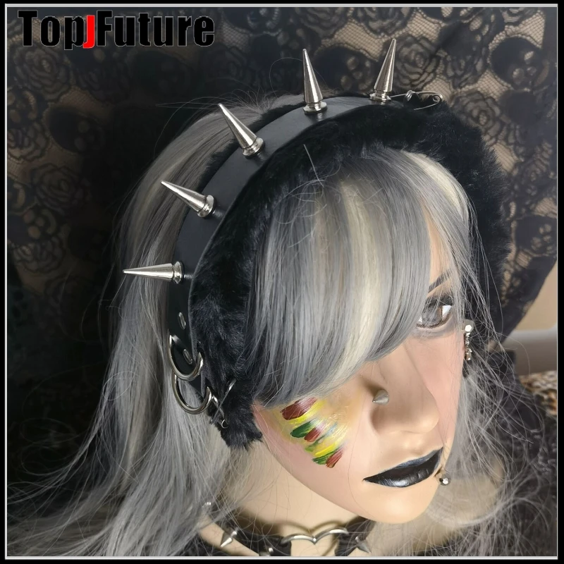 Harajuku Gothic furry  Willow nail hair hoop Women Girls Streetwear punk Hair band hair hoop Lolita cosplay Hairband