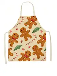 1pc Christmas Tree and Gingerbread Man Bib Merry Christmas Holiday Decoration Linen Sleeveless Home Cooking Baking Apron