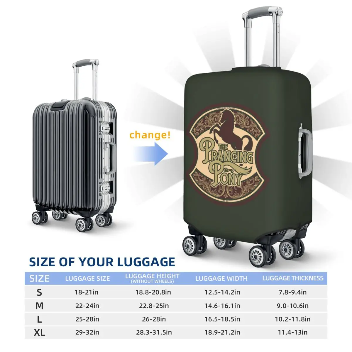 Prancing pônei mala capa proteção elástica viagem bagagem protetor capas para 18-32 Polegada