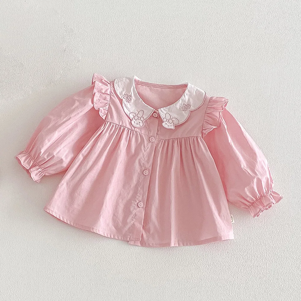 

Little Girl Blouse 100% Cotton Solid Color Peter Pan Collar Spring New Arrival Children Clothes Kids Long Sleeve Shirts