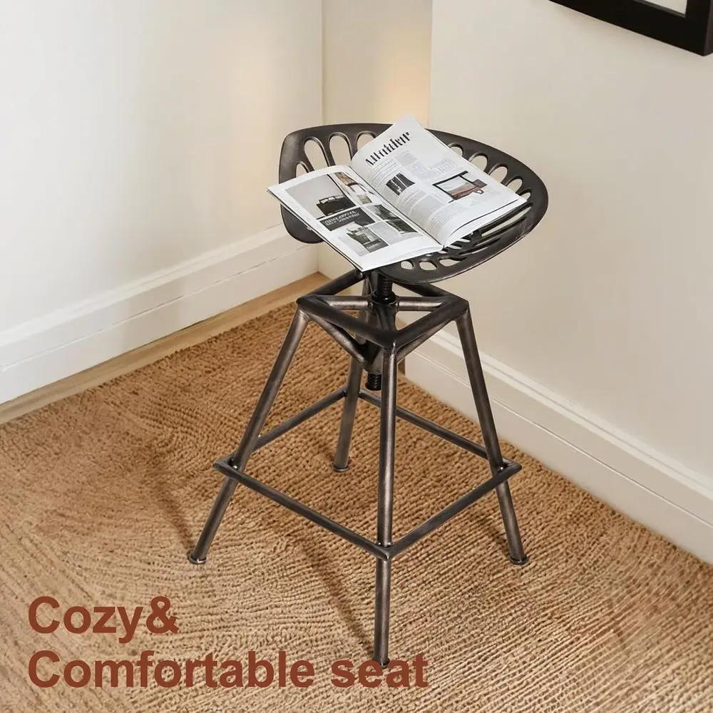 مقعد مرتفع من الحديد الزهر قابل للتعديل، 27.5-33.4، أسود غير لامع، نمط مزرعة ريفية