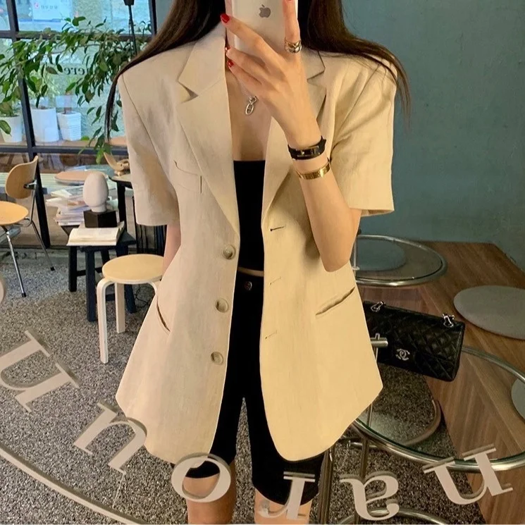 Summer Pure Color Suit Short Sleeve Jacket Women's Chlor Fabric Exclusive Design Fashionable And Stylish Outerwear