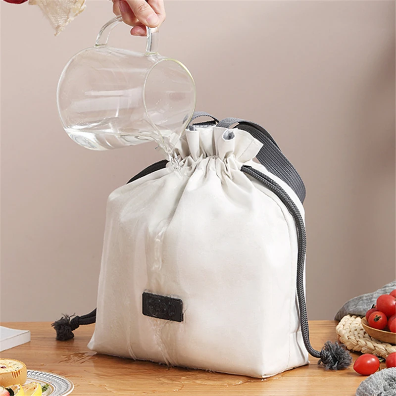 Portable Drawstring Women's Thermal Lunch Bags Waterproof Picnic Pouch Food Insulated Cooler Container Fridge Bag for Office