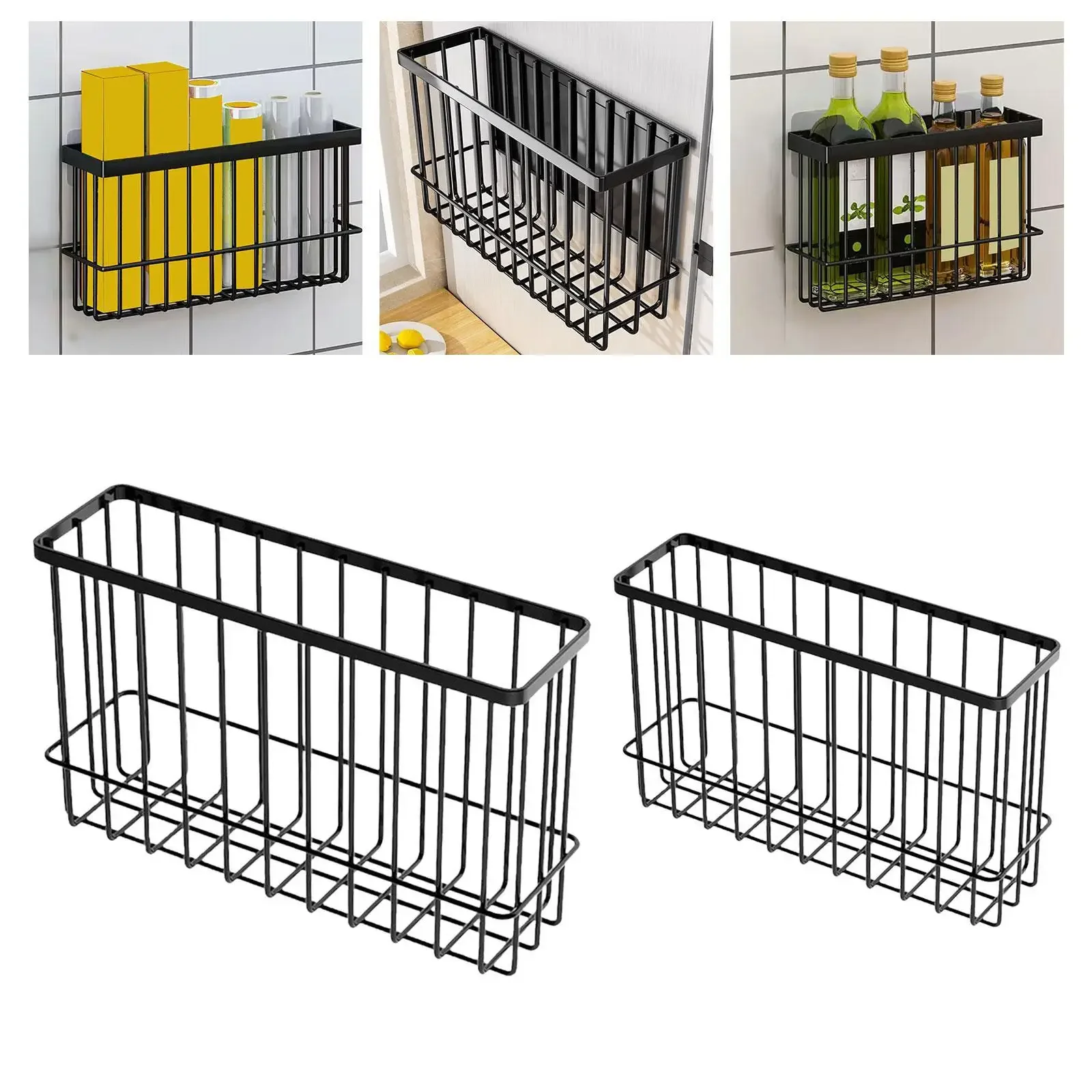 Iron Hanging Wire Basket Multifunctional Non-Punch Hanging Wall Wire Basket Farmhouse Rustic Decor Home Bin for Cling Film Fridg