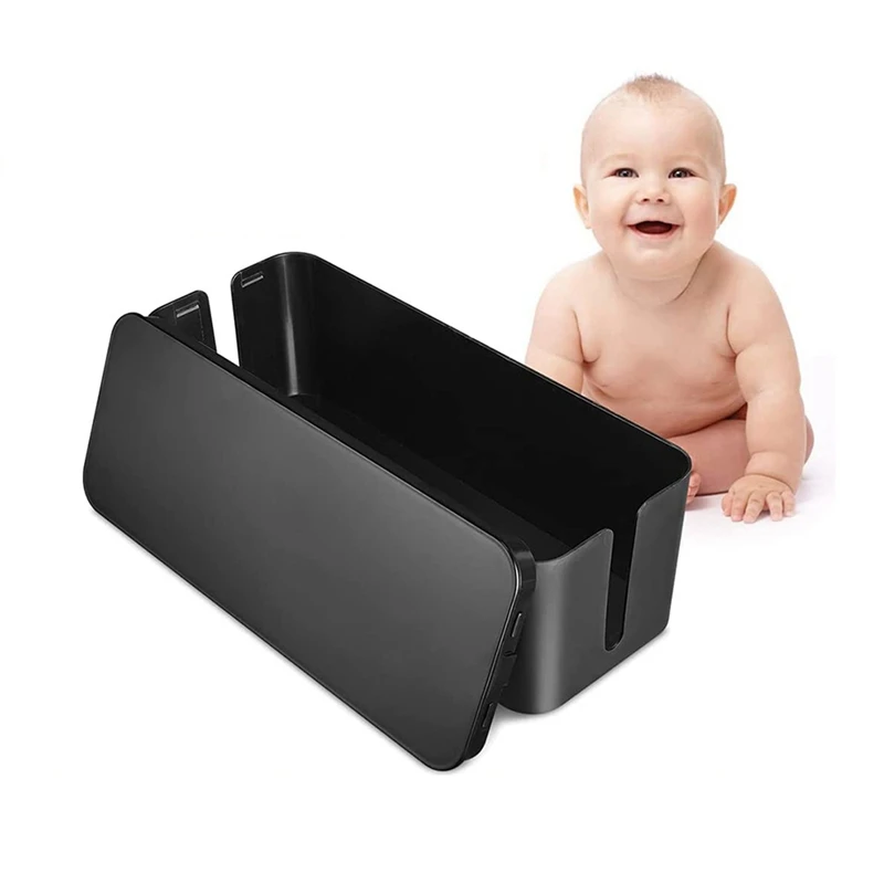 2X Cable Management Box, Wire Storage Box, Used To Hide The Power Strip, Suitable For Home/Office (Black)