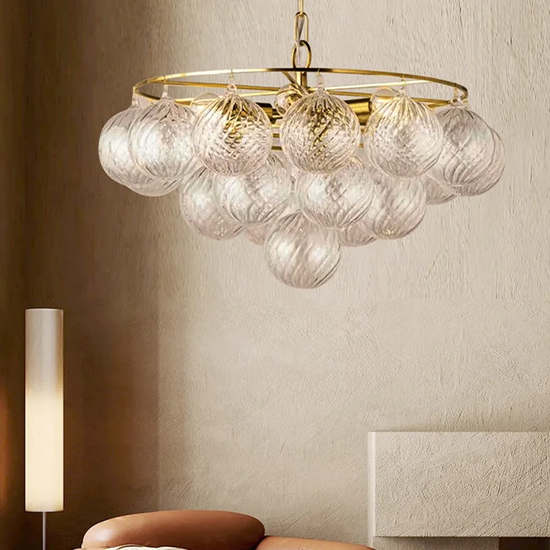 AiPaiTe French Inspired Gold Bubble Glass Lustre- Dimmable Pendant Lamp for Ceilings in Hotels