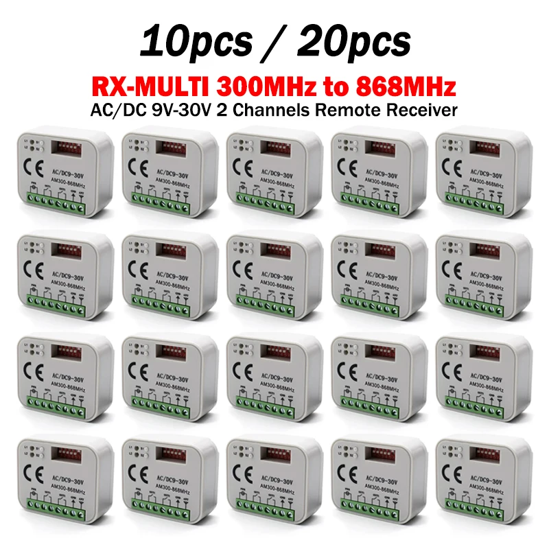 

New RX MULTI 300 to 868 MHz Receiver Garage / Gate Remote Control Receiver 433MHz Gate Switch Controller Gate Opener AC/DC 9-30V