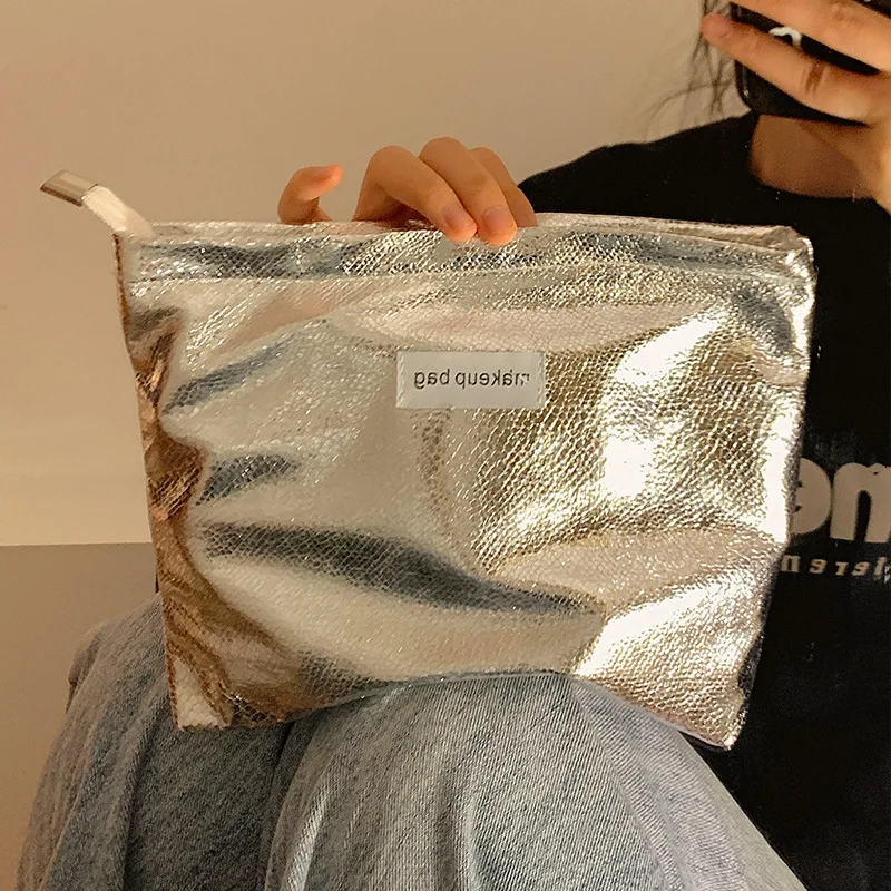 Neue glänzende Pailletten Silber Champagner Clutch Kosmetik taschen Make-up Tasche tragbare Toiletten artikel Hautpflege Aufbewahrung tasche