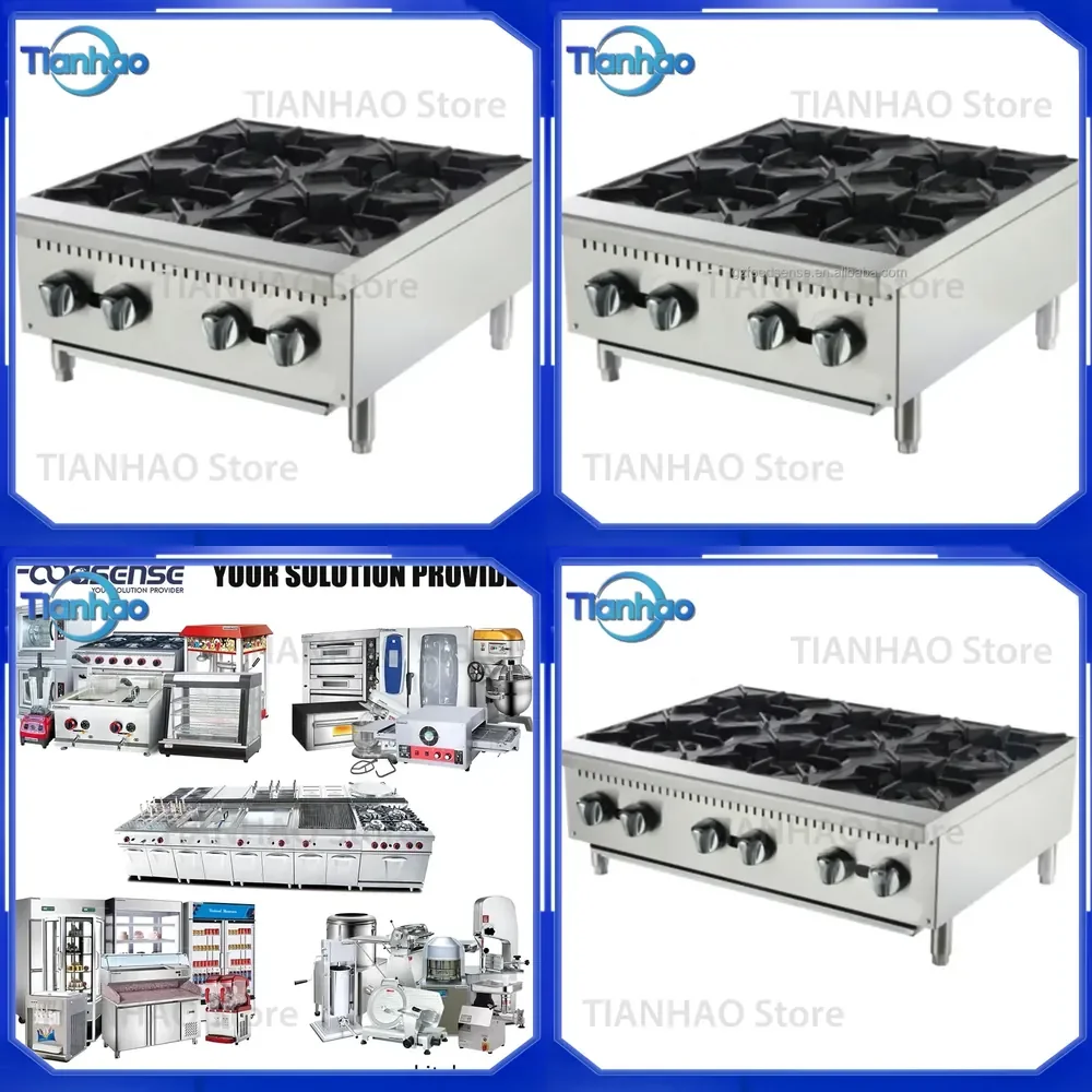 Commercial Stainless Steel 4-Burner Gas Stove for Hotel Restaurant Food Shop Kitchen Use