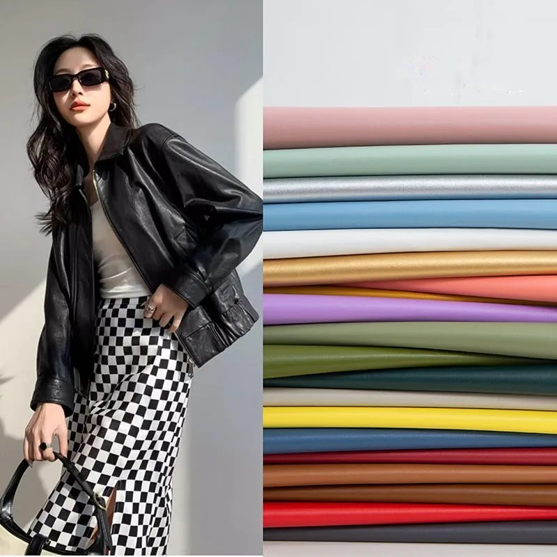 Matte Litchi Pattern Artificial Leather Fabric By The Meter for Jacket Clothes Sewing High Quality Plain Soft Cloth Anti-wrinkle