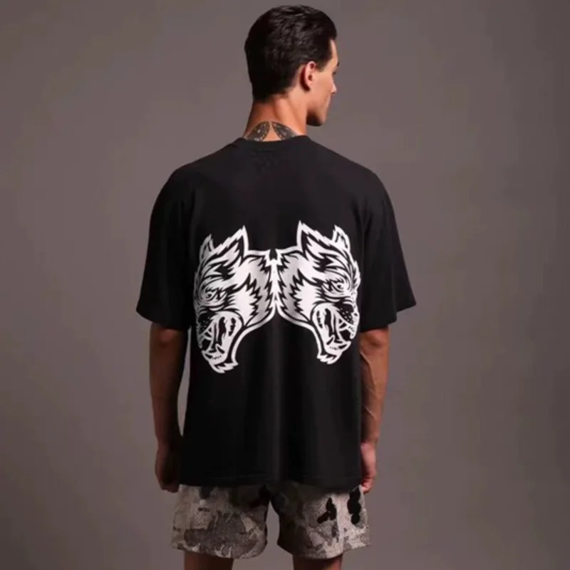

2025 Summer Sports Men T Shirts Fitness Training Tops Quick Drying Breathable Wolf Head Loose Gym Casual Exercise DARCSPORT Tees