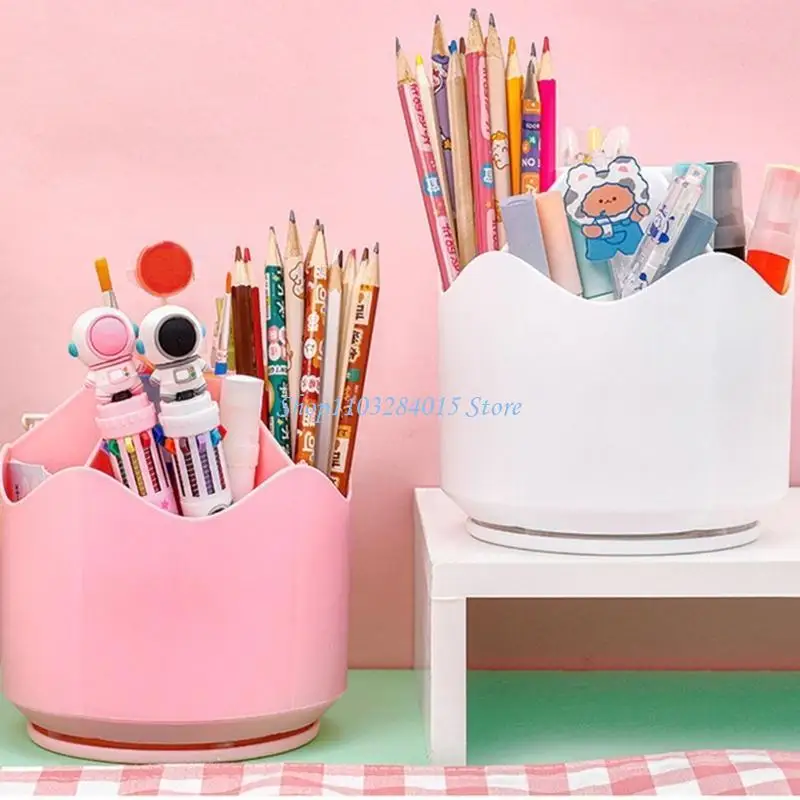 R6FF Rotating Pen Holder Large Capacity Desktop 360° Spinning Pencil Holder