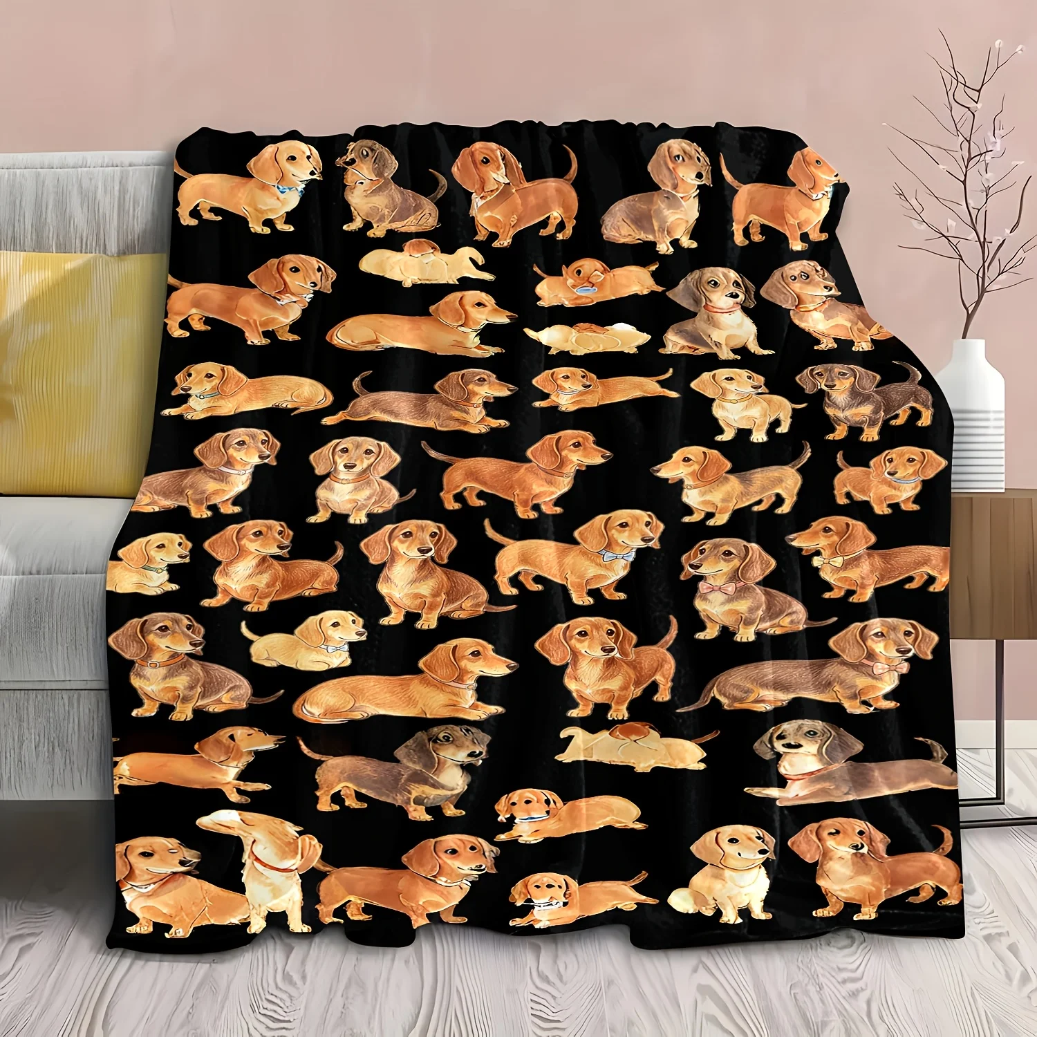 1pc Cute Dachshund Multi-Pose Plush Blanket, Soft And Warm, Lightweight And Comfortable, All-Season Use, Multi-Size Options, Ide