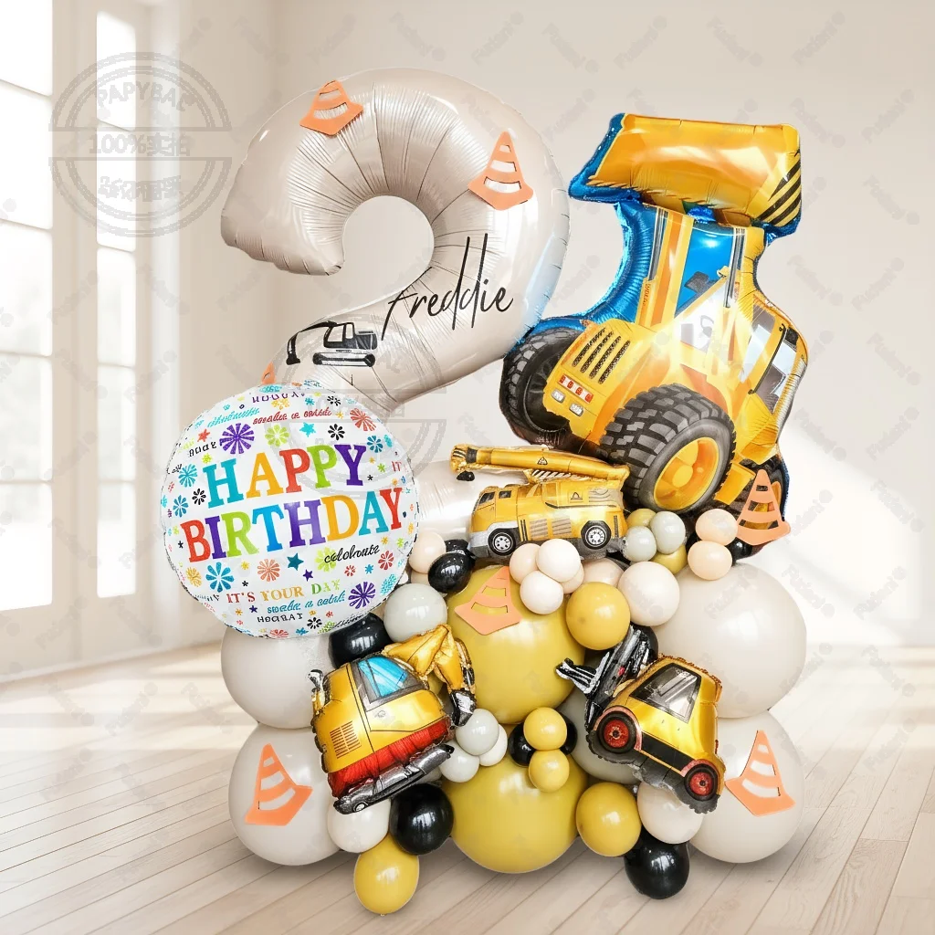 60 stücke Bau Fahrzeug Ballon Creme Weiß Anzahl Geburtstag Ballon Set Architektur Thema Party Dekoration Festival Liefert
