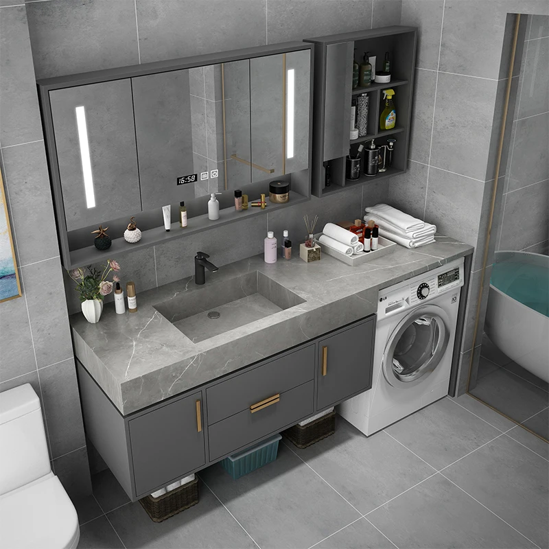 Integrated Washing Machine Cabinet for Balcony, Luxury Rock Slate, Bathroom Cabinet Combination, Vanity Sink Washbasin