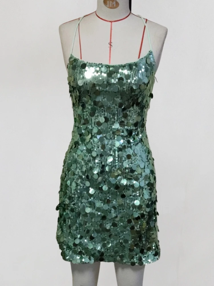 

Sexy Women Sequin Beach Dress Hollow-Out O-Neck Sleeveless Bikini Cover-Ups Dress Holiday Dress 2026 Summer Swimwear Beach