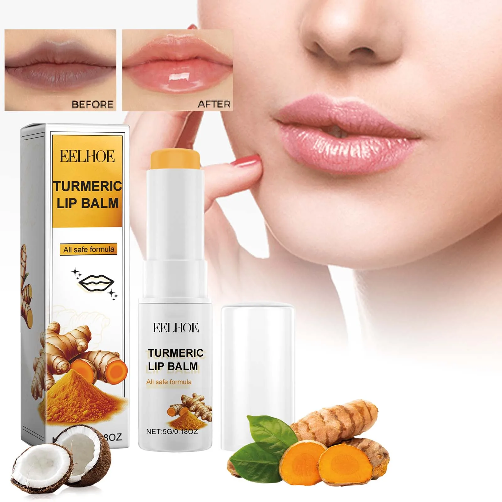 

EELHOE Turmeric Lip Balm for Dry Lips Anti-Inflammatory Care Hydrating Moisturizer Reduce Lip Lines Appearance Nourish Glossy