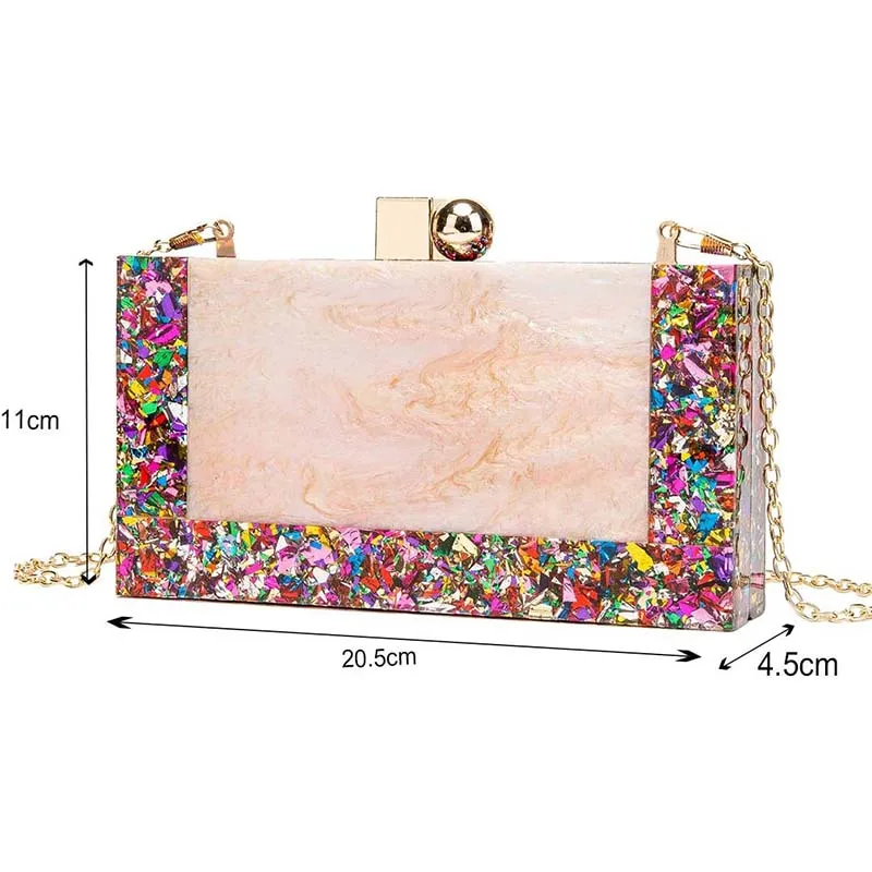 Marbling Pattern Acrylic Clutch Handbag Designer Women\'s Evening Bags Box Evening Party Wedding Purse Shoulder Messenger Bags