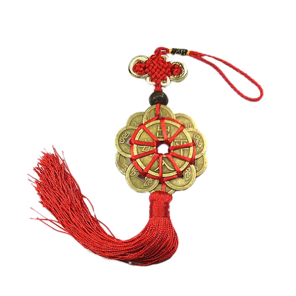 1Pcs Brass Coin & Nylon Cord Feng Shui Mystic Knot 10 Chinese Lucky Coins Cures Home Career Health Wealth