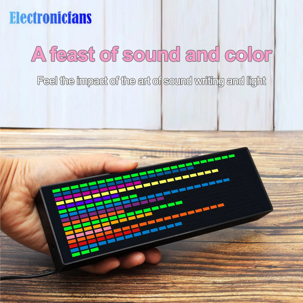 Led Music Spectrum Display RGB Colorful 1624 Segment Rhythm Light Level Voice Sensor Clock 384 LEDs 7 Color Display