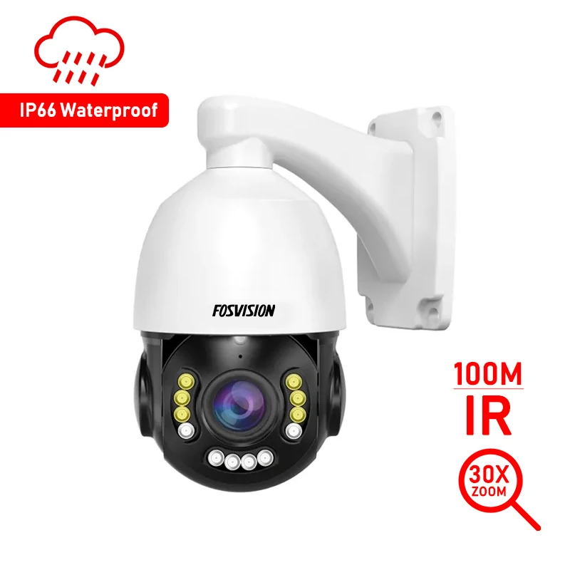 Fosvision High Speed 8MP PTZ POE Camera 30X Optical Zoom Pan Tilt IP Cam HD 200FT Long Range Night Vision