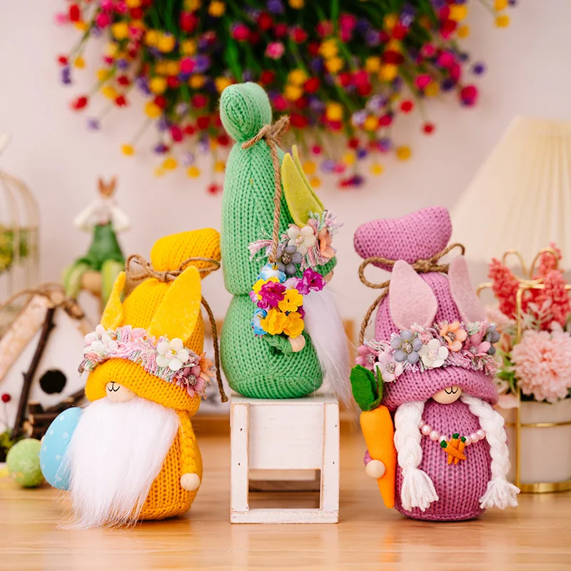 2024 1PC Easter Rabbit Gnome Doll New Easter Knitted Rudolf Doll Home Table Decoration Ornaments Easter Gifts